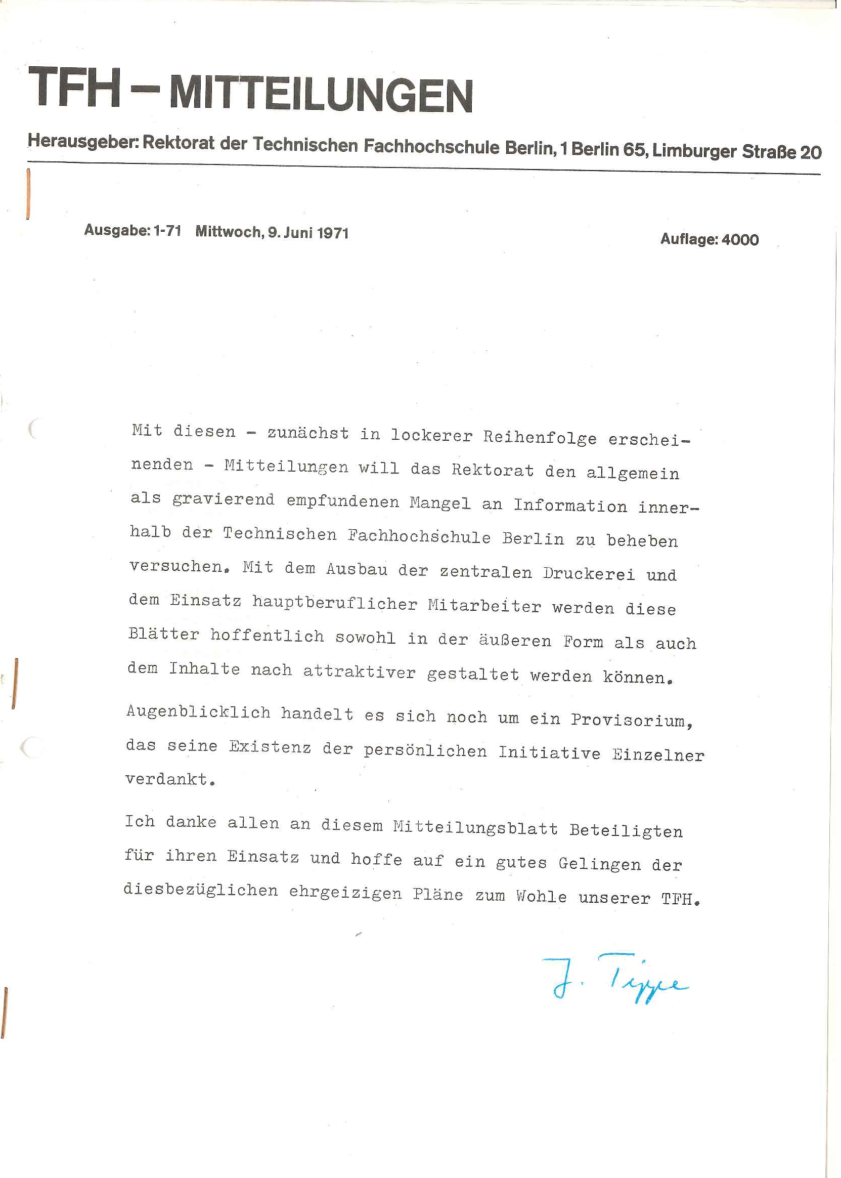TFH-Mitteilungen 1971
