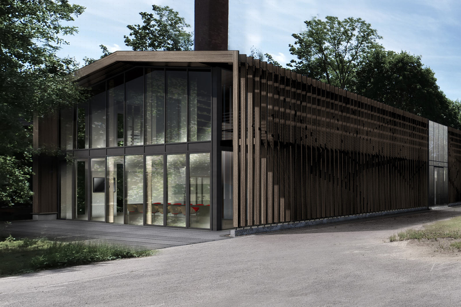 Außenansicht des Büro- und Ausstellungsgebäudes – Entwurf: Adrian Zloch und Maximilian Schröder